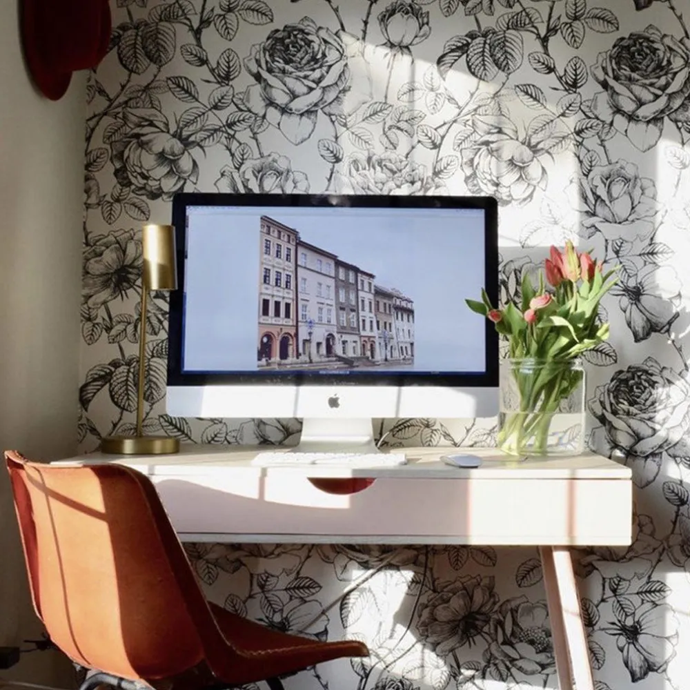 Black and White Floral Mural