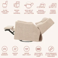 Kiwi Deluxe Power Recliner and Swivel Glider with Heat and Massage