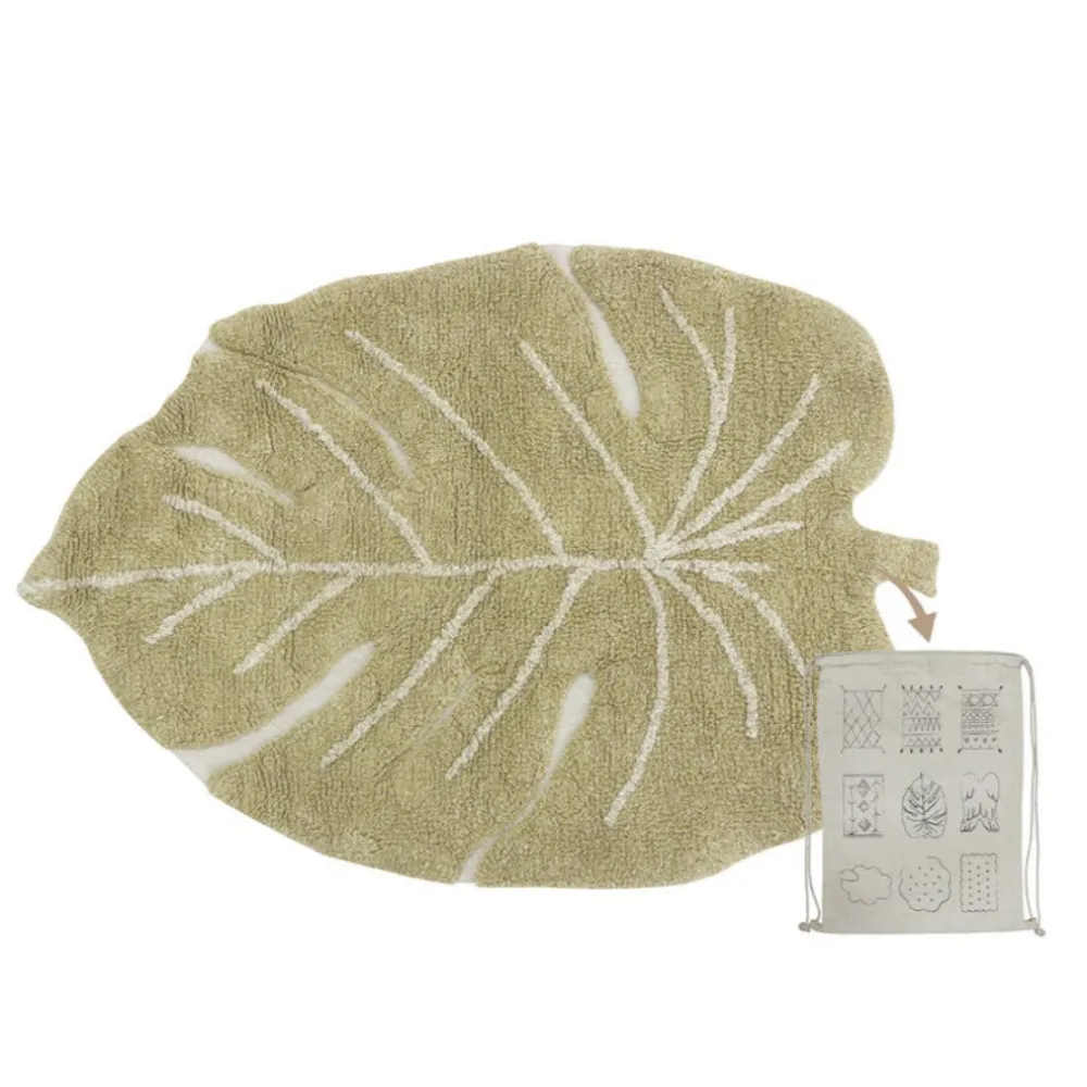 Mini Monstera Washable Rug in Olive