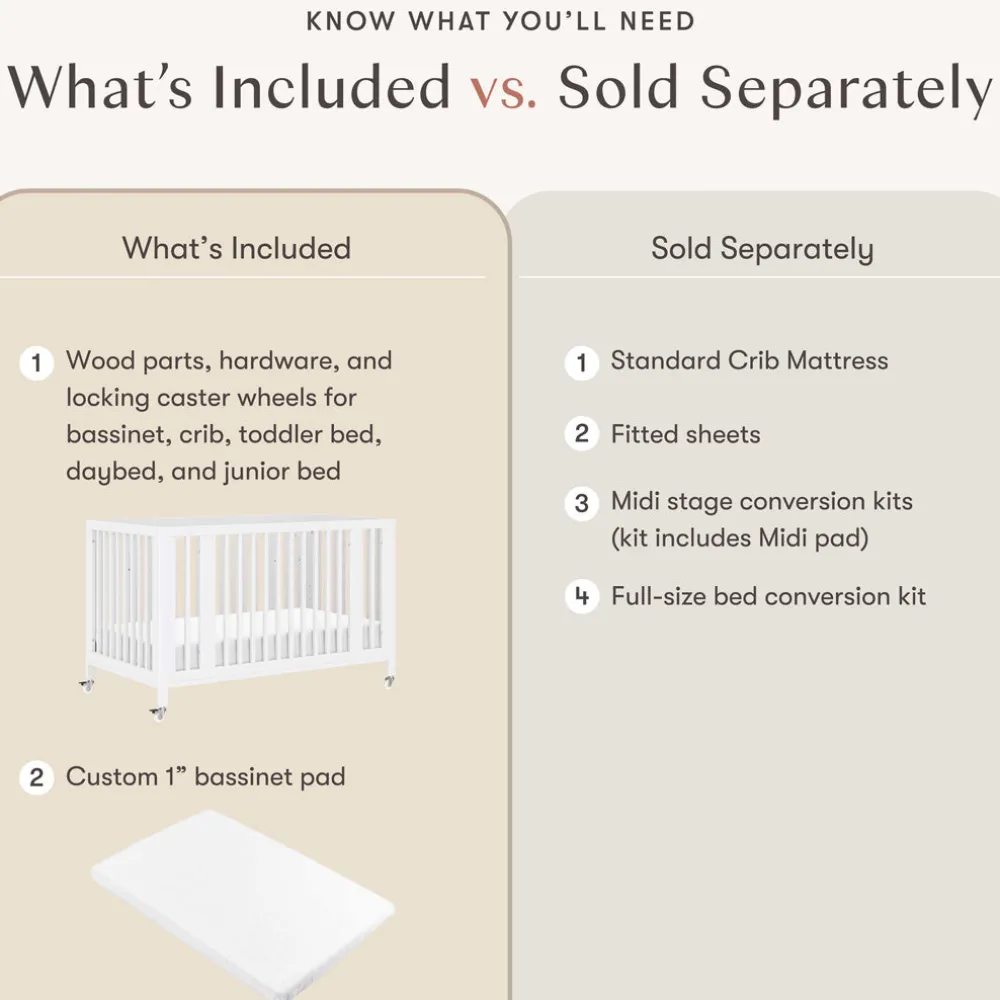 Rolli 9-in-1 Convertible All-Stages Crib with Bassinet & Toddler Bed Conversion Kits
