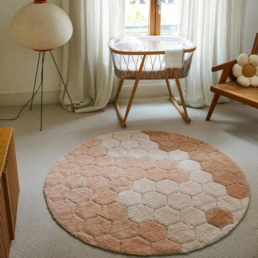 Round Honeycomb Washable Rug