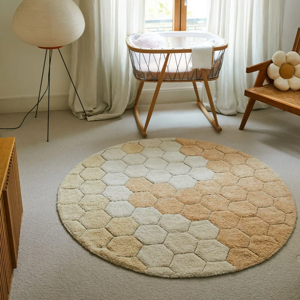 Round Honeycomb Washable Rug