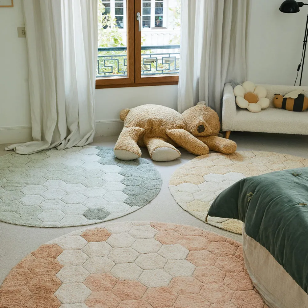 Round Honeycomb Washable Rug