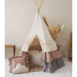 Teepee Tent with Frills and Mat Set