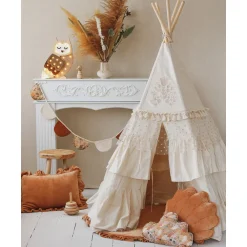 Teepee Tent with Frills and Mat Set