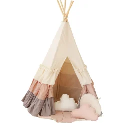 Teepee Tent with Frills and Mat Set