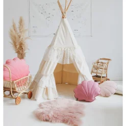 Teepee Tent with Frills and Mat Set